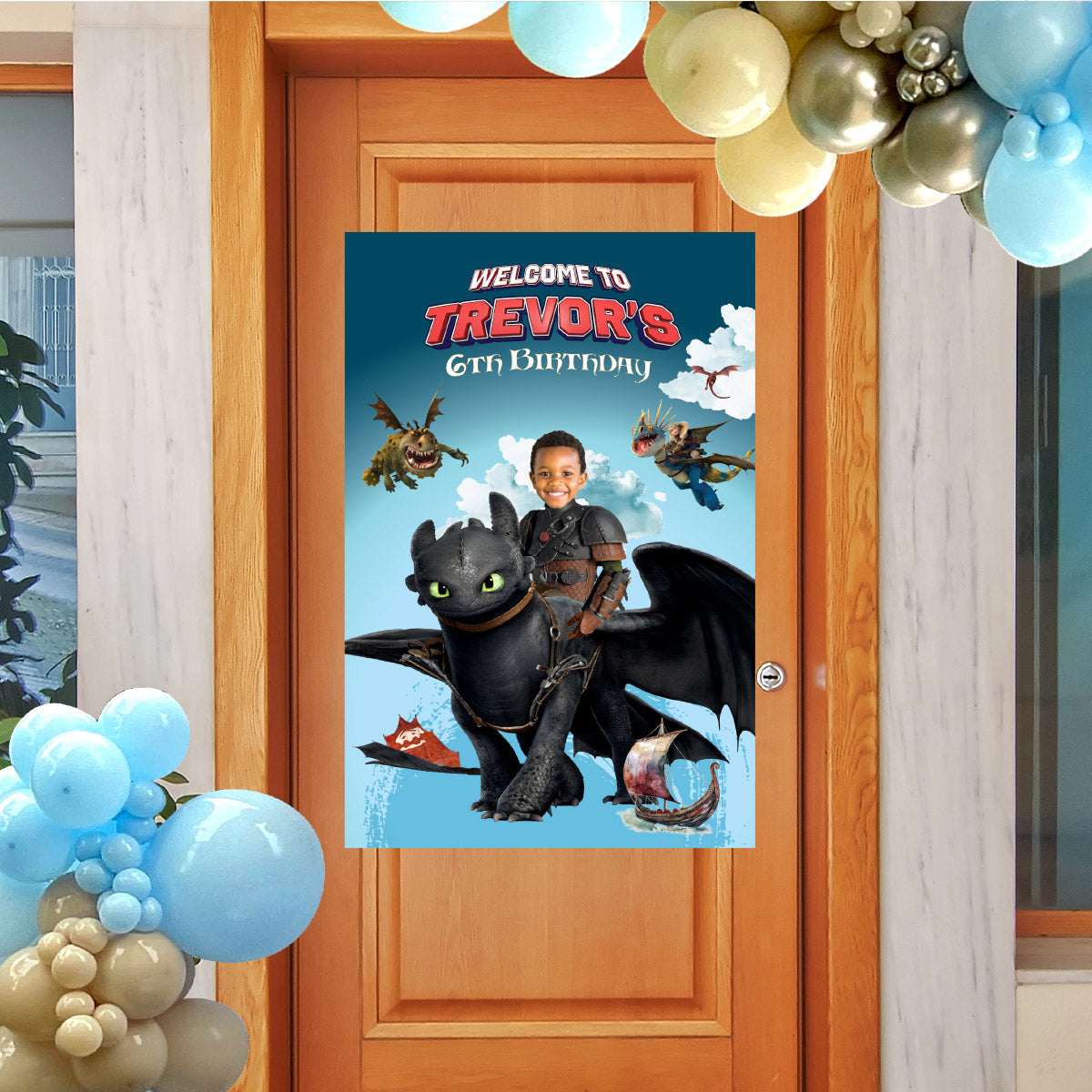 Personalized How to Train your Dragon Welcome Sign with Birthday Kid as Hiccup. 2339WSB