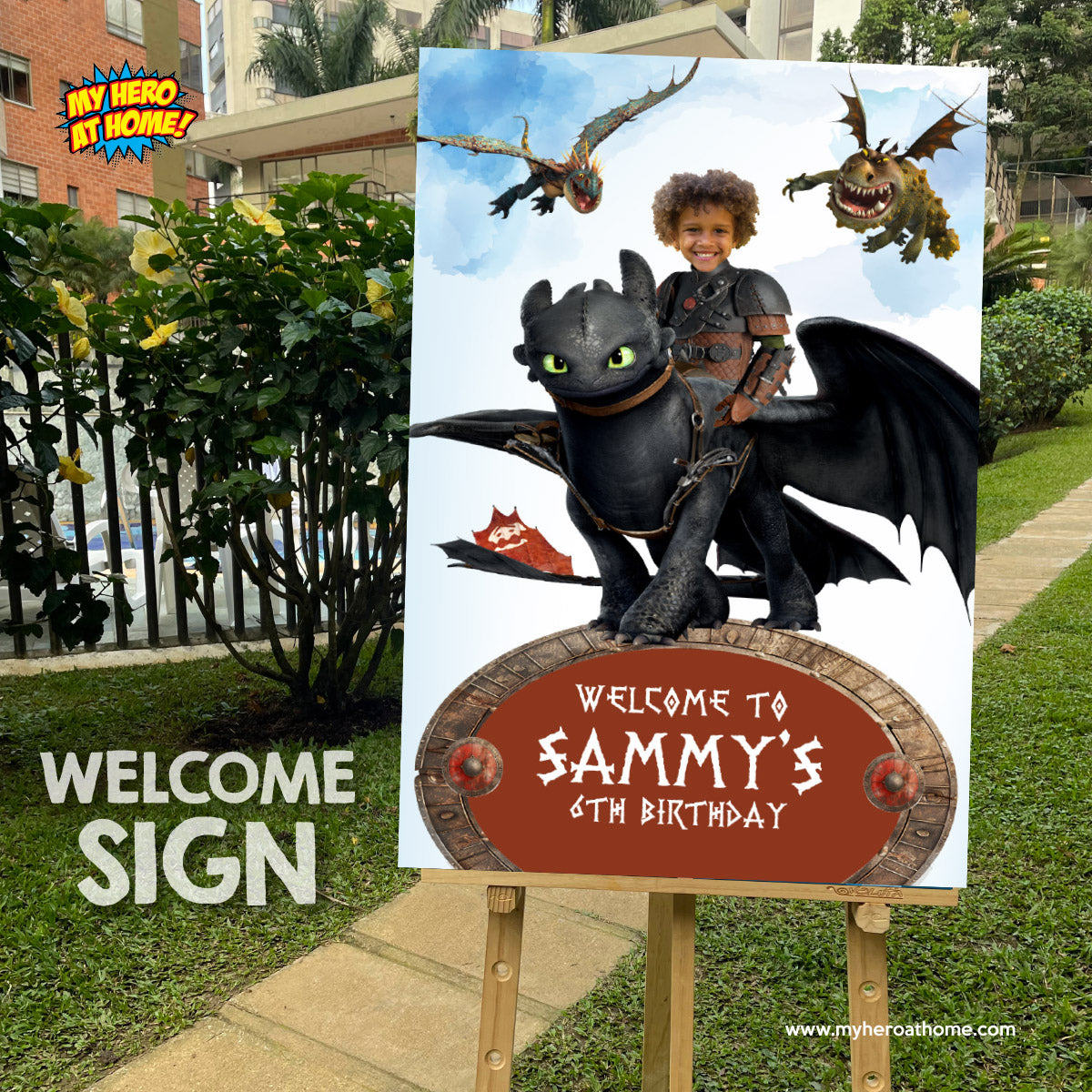 Personalized Hiccup and Toothless welcome sign, How to train your Dragon Welcome party sign. 2339WS