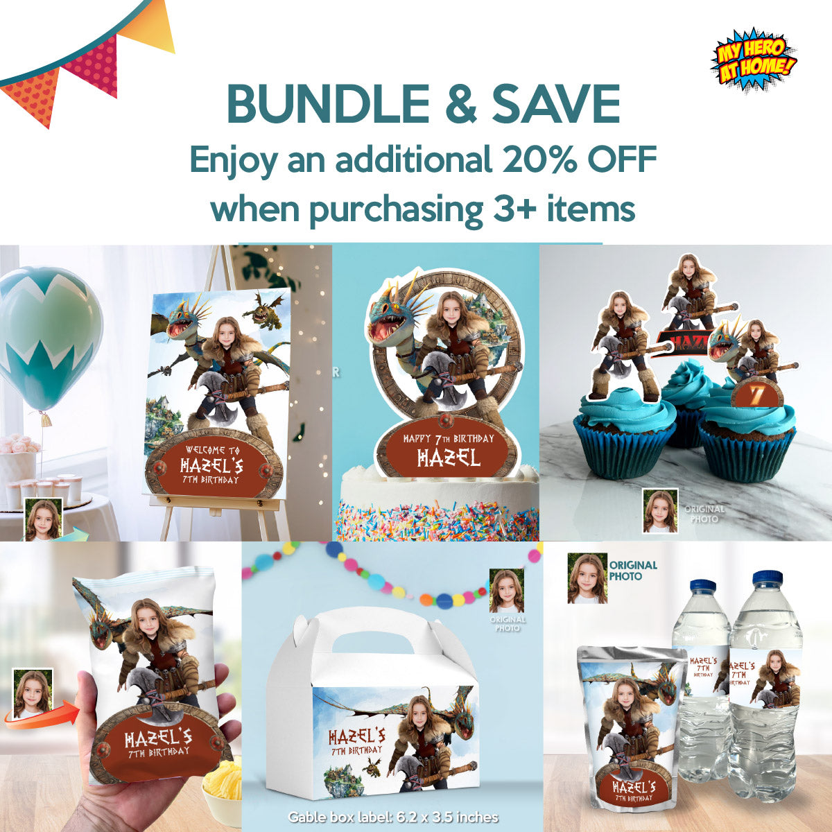 Astrid and Stormfly Party water stickers, Girl How to train your Dragon Capri sun labels. 2340WJ