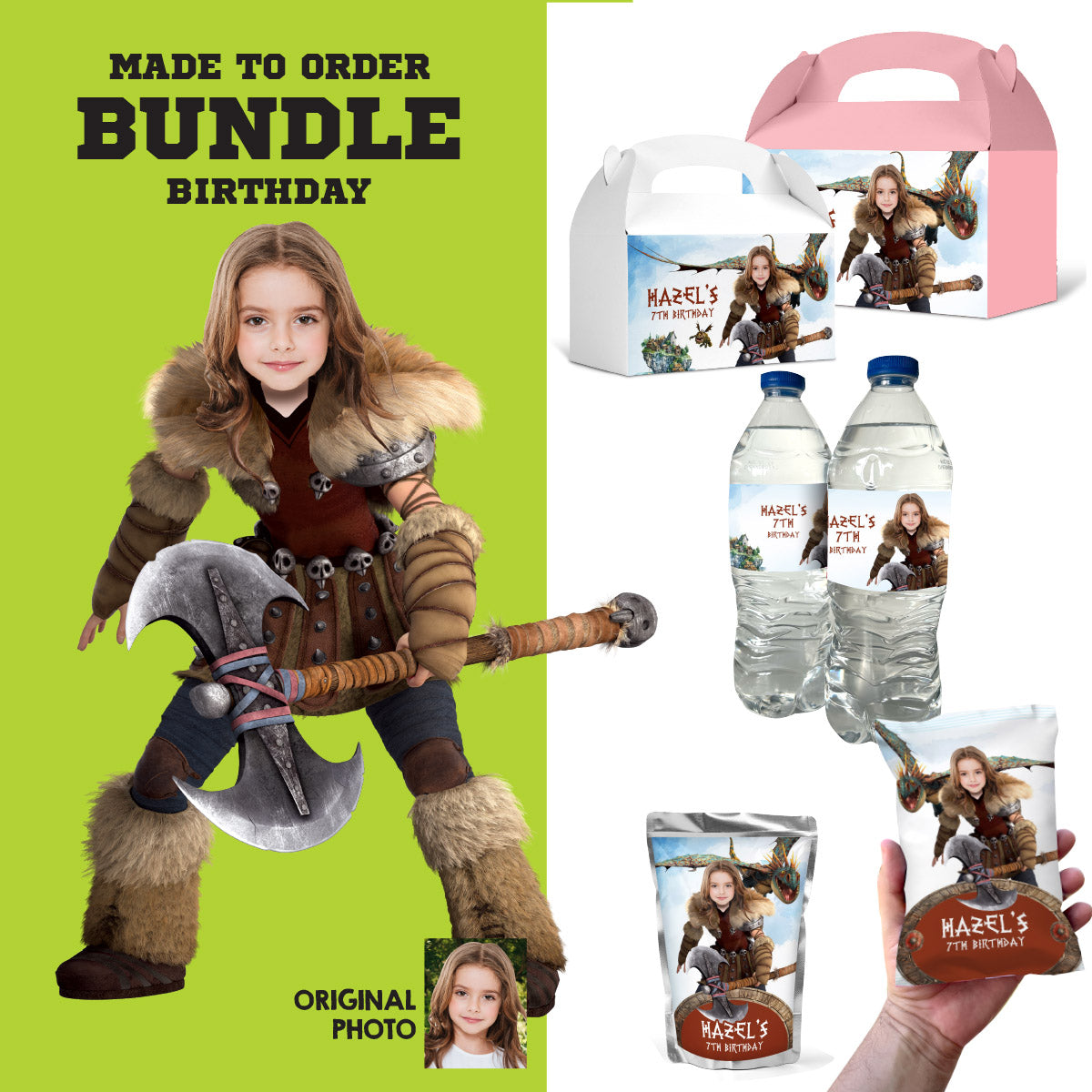 Bundle Astrid and Stormfly snacks labels, water wrappers and capri sun labels (Potato Chips bags, Candy box). 2340B3