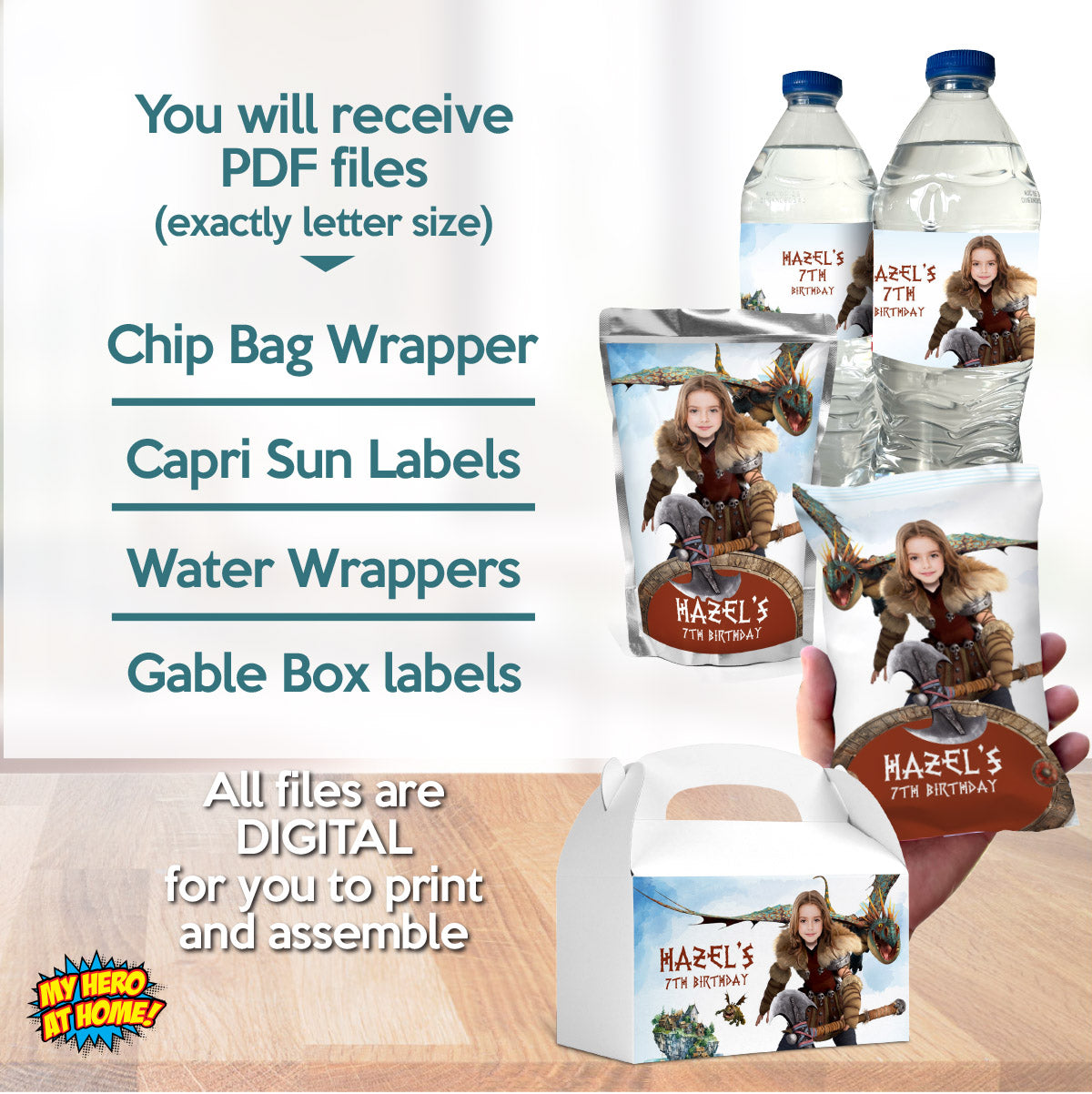 Bundle Astrid and Stormfly snacks labels, water wrappers and capri sun labels (Potato Chips bags, Candy box). 2340B3