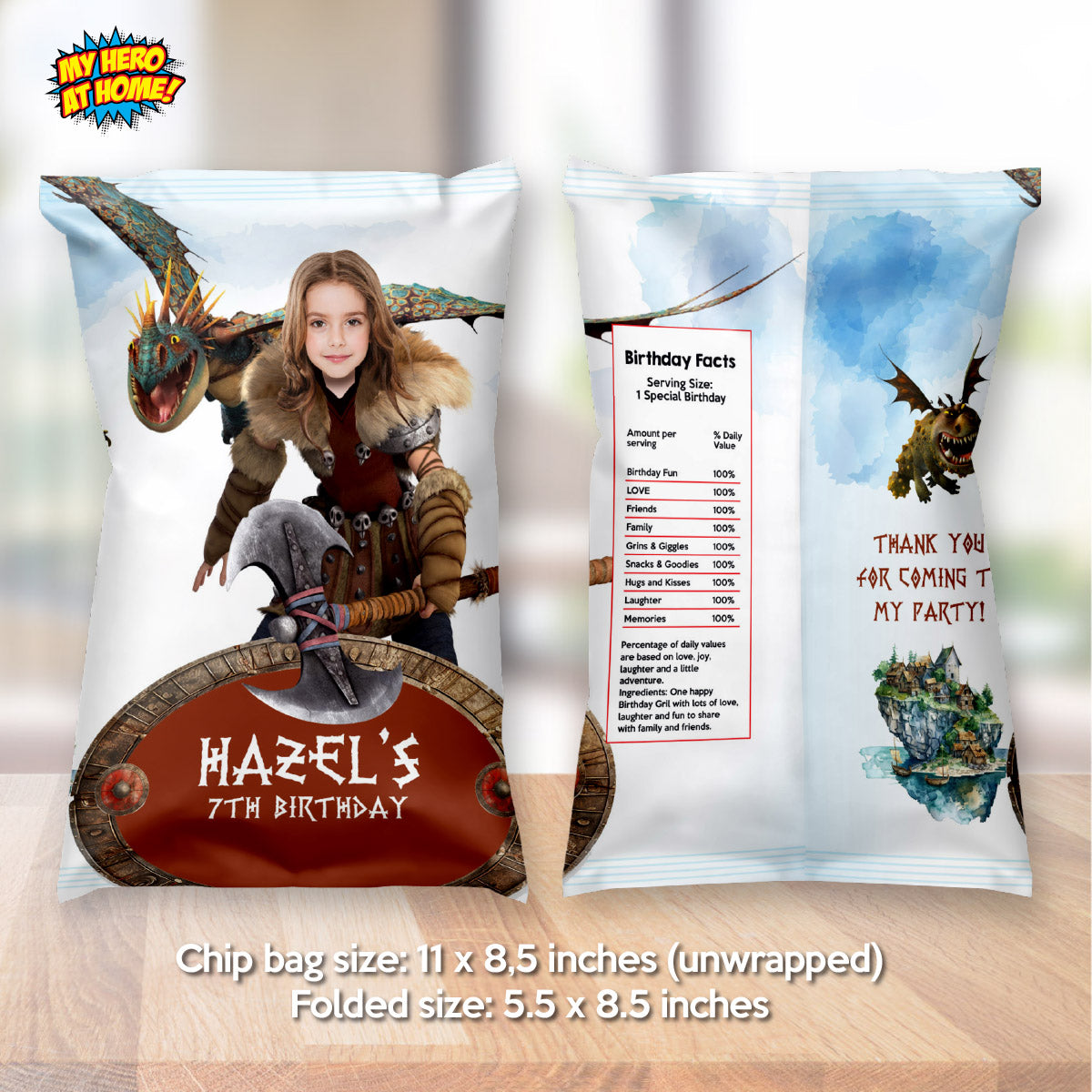 How to train your Dragon Girl chip bags and snack wrappers, Astrid and Stormfly Party Favors bags. 2340CB