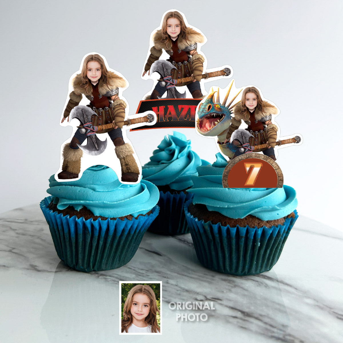 How to train your Dragon Cupcake Toppers with girl as Astrid, HTTYD Girl Cupcakes toppers. 2340CK