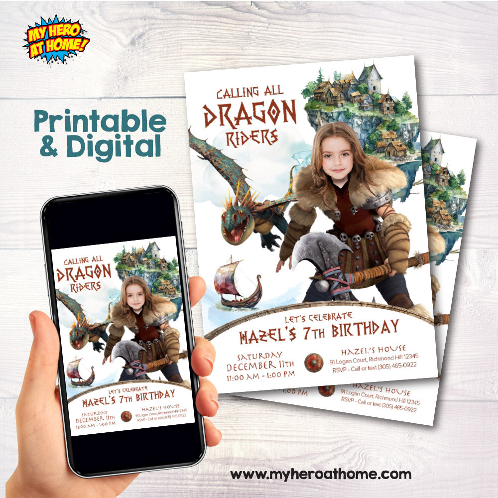 Girl How to Train your Dragon birthday Invitation with your kid as Astrid, Invitation Astrid themed. 2340IN