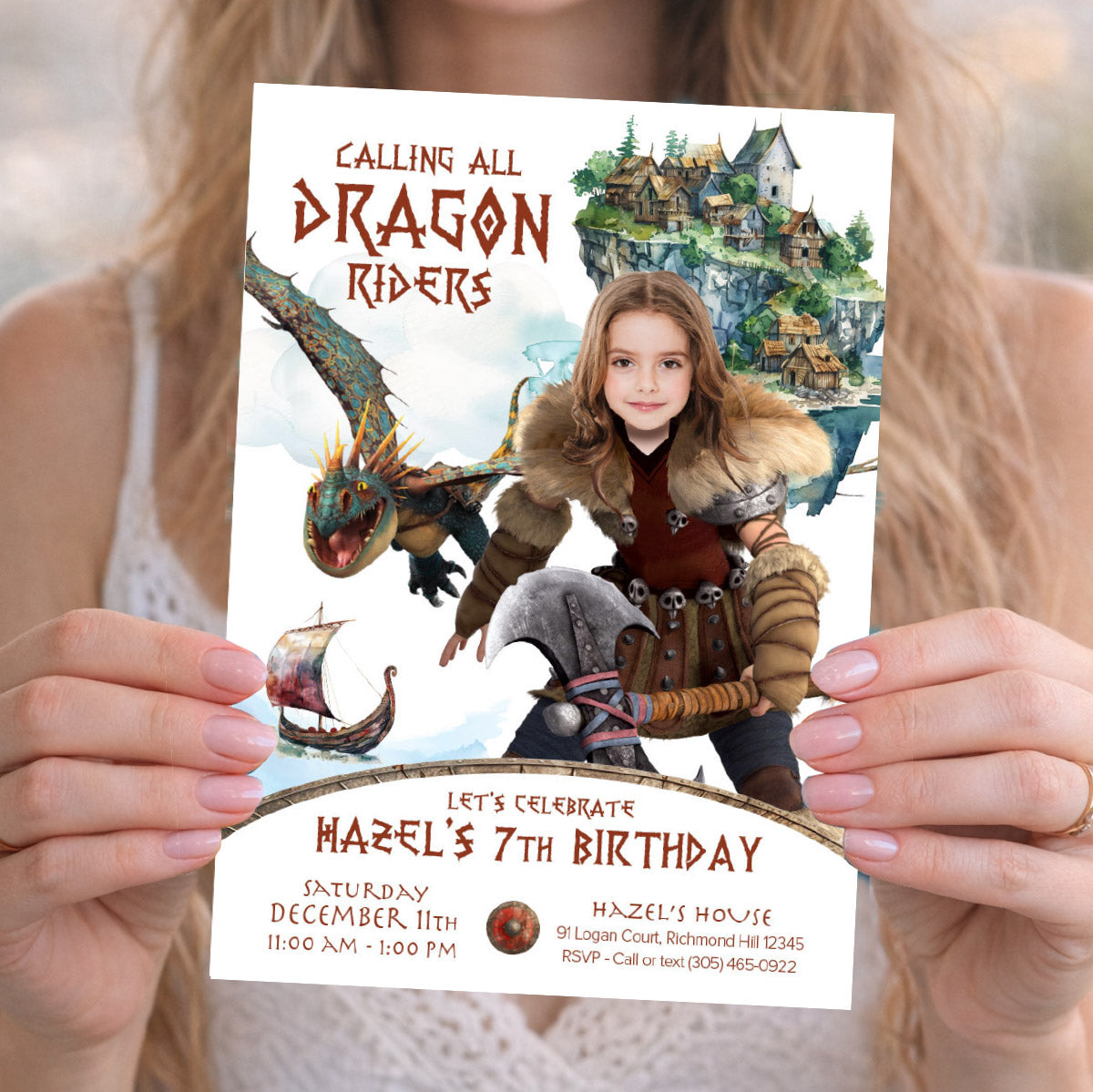 Girl How to Train your Dragon birthday Invitation with your kid as Astrid, Invitation Astrid themed. 2340IN