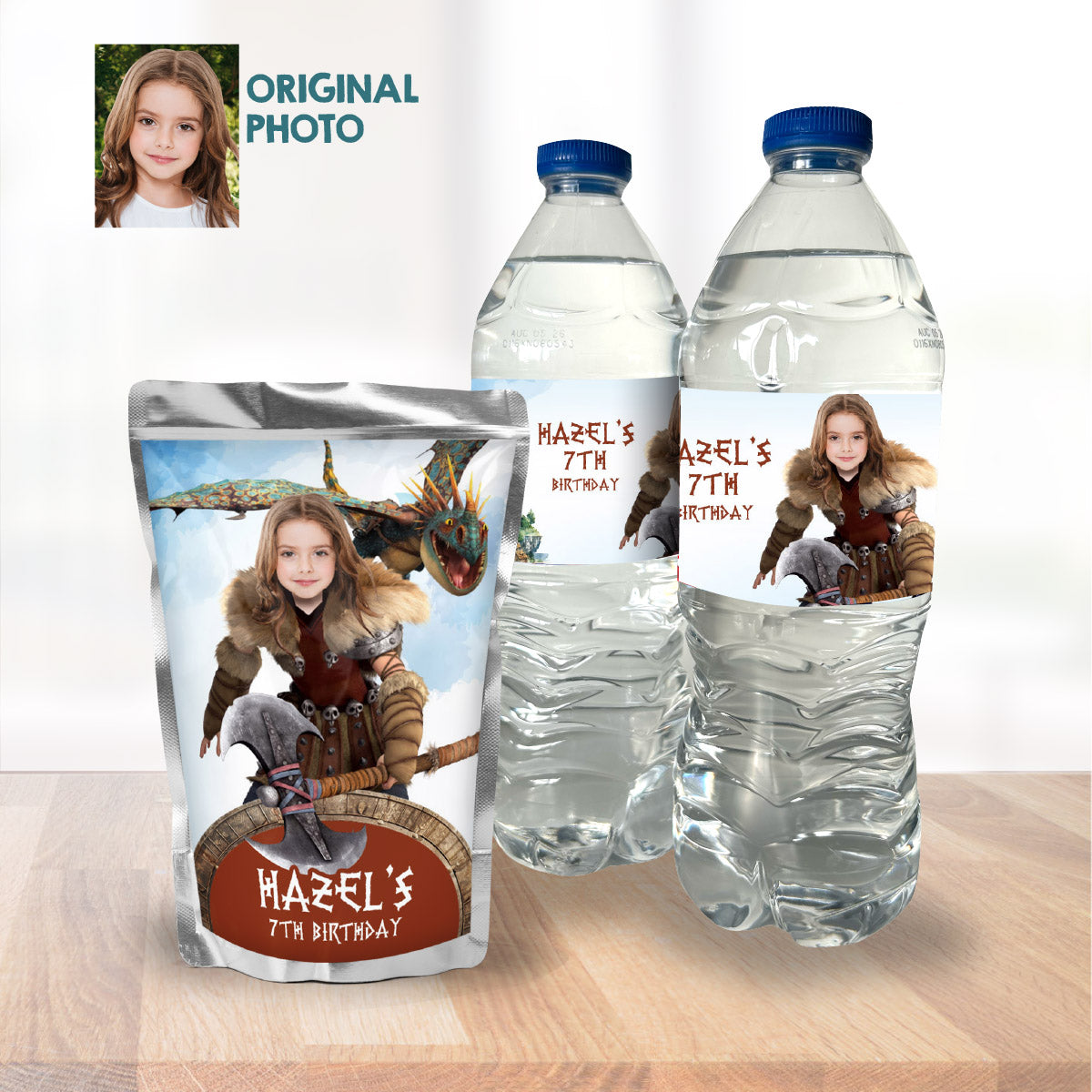 Bundle Astrid and Stormfly snacks labels, water wrappers and capri sun labels (Potato Chips bags, Candy box). 2340B3