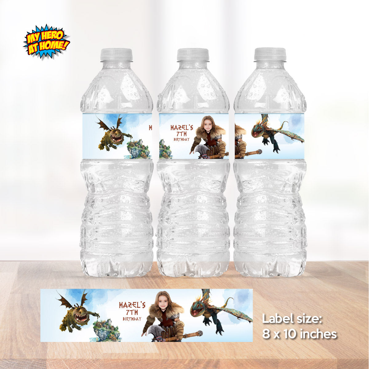Astrid and Stormfly Party water stickers, Girl How to train your Dragon Capri sun labels. 2340WJ