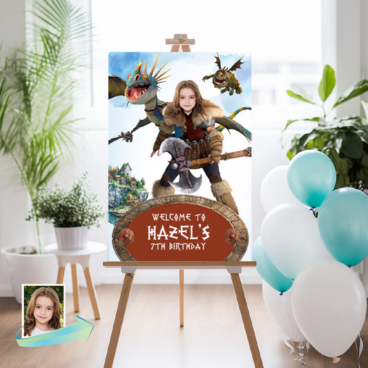 Astrid and Stormfly welcome sign, HTTYD Viking Girl Welcome party sign. 2340WS