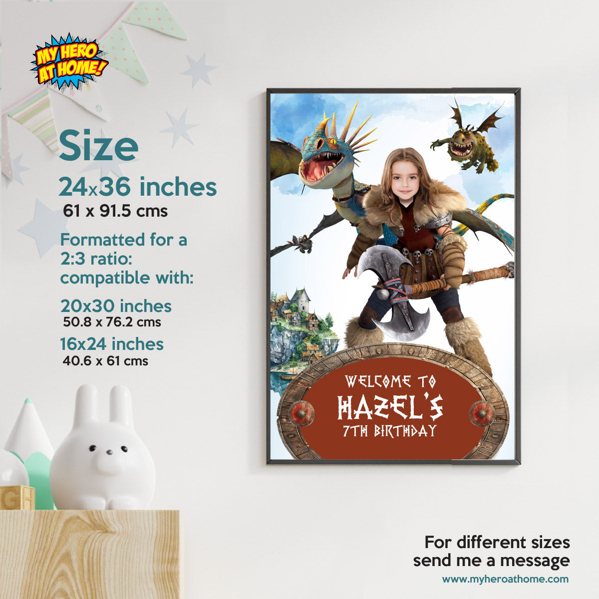 Astrid and Stormfly welcome sign, HTTYD Viking Girl Welcome party sign. 2340WS