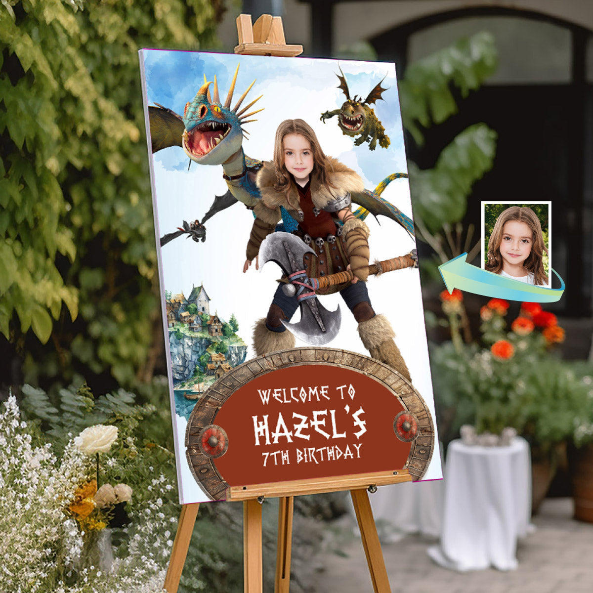 Astrid and Stormfly welcome sign, HTTYD Viking Girl Welcome party sign. 2340WS