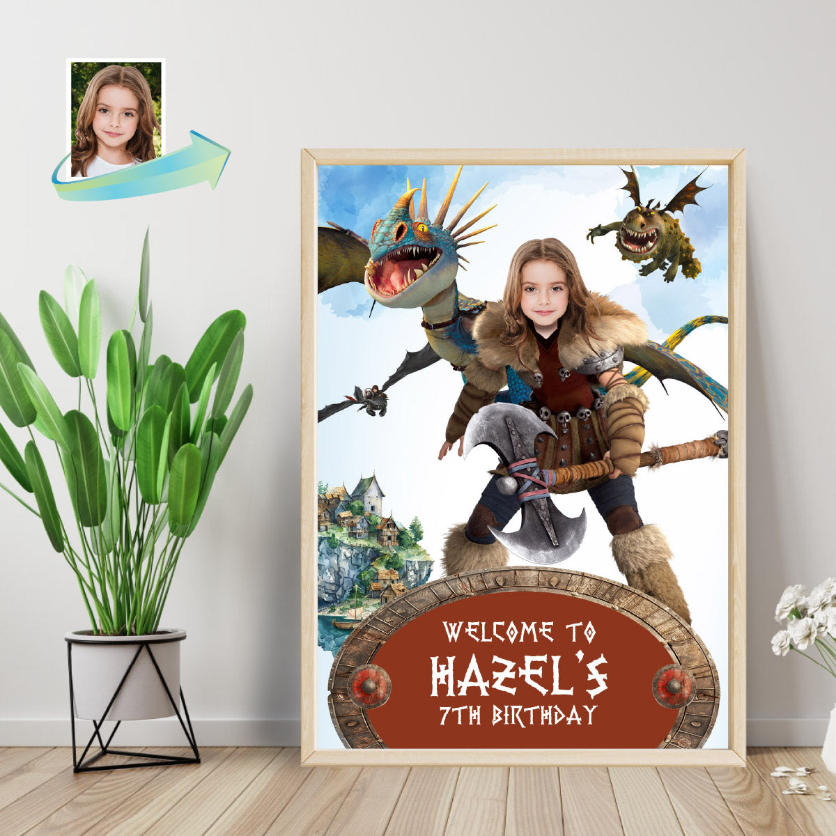 Astrid and Stormfly welcome sign, HTTYD Viking Girl Welcome party sign. 2340WS