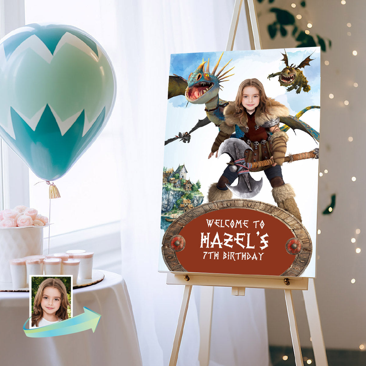 Astrid and Stormfly welcome sign, HTTYD Viking Girl Welcome party sign. 2340WS