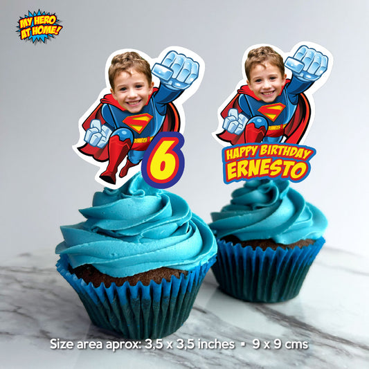 Personalized Superman Cupcake Toppers with your Photo, Superman Party desserts, Print, Cut & Assemble. 2343CK