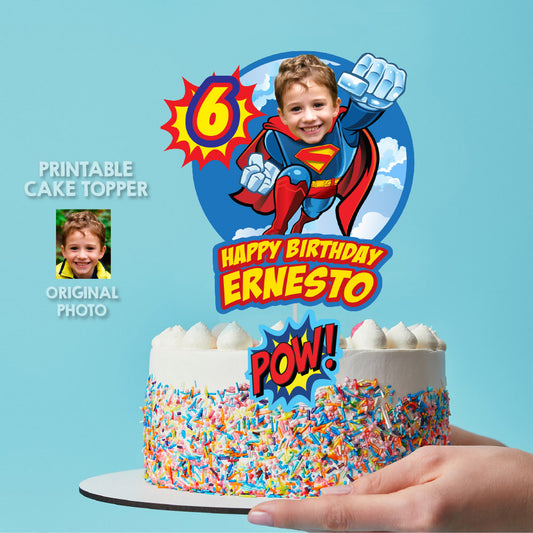 Printable Superman cake decor with your kid as Superman, Superhero easy to do cake, superman themed cake. 2343CT2