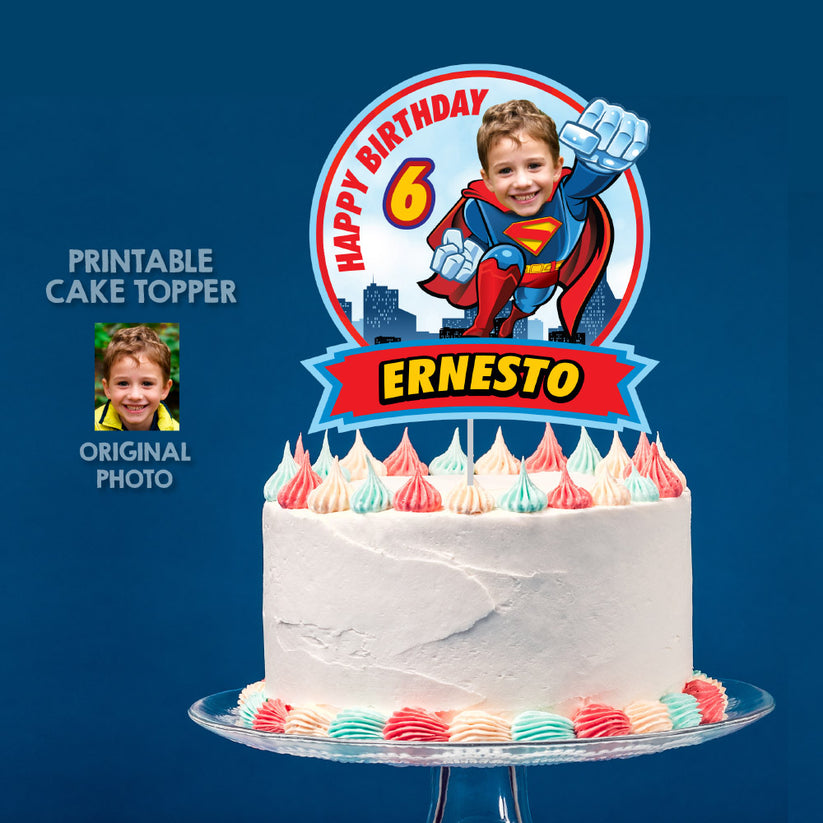 Superkid Cake topper with your photo, Superman printable DIY cake ...