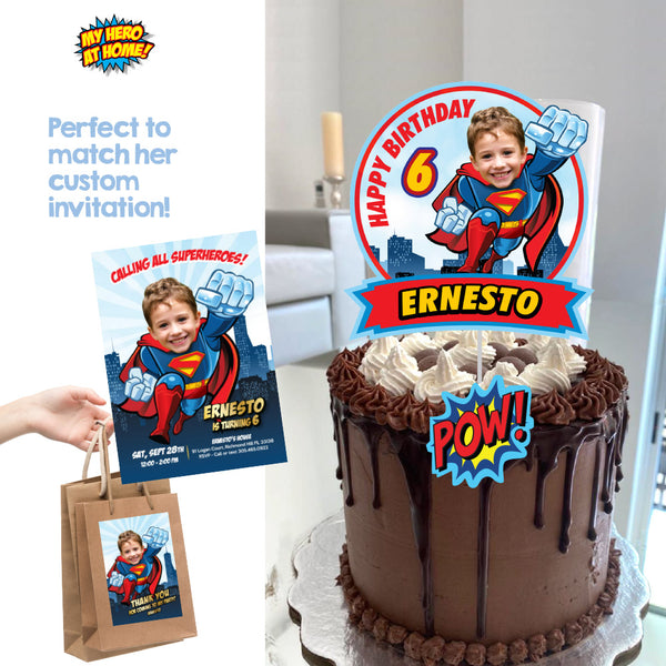 Superkid Cake topper with your photo, Superman printable DIY cake ...