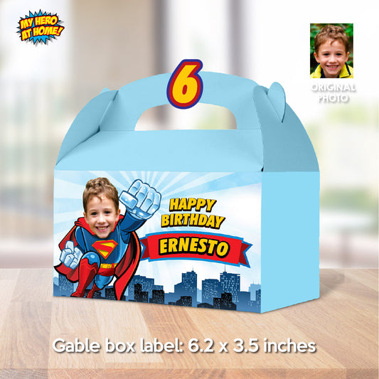 Superman Gable Box label with photo, Superman Gift Boxes labels, Super Boy Candy box. 2343GB
