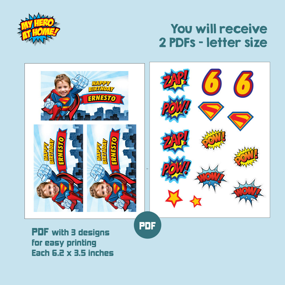 Superman Gable Box label with photo, Superman Gift Boxes labels, Super Boy Candy box. 2343GB