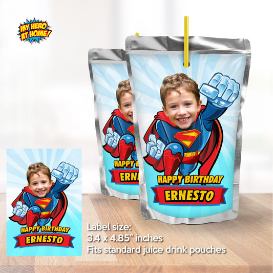 Superman labels for Capri sun, Superman drinks party labels, Superboy water wrappers, Super kid water labels. 2343WJ
