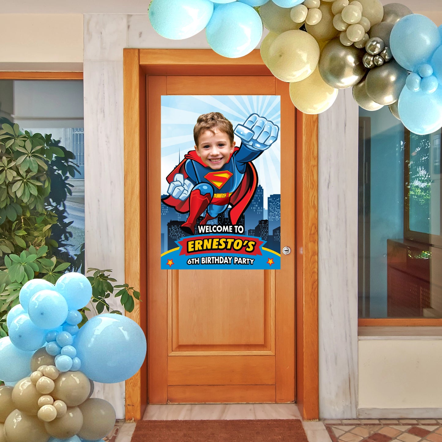 Superman welcome entrance party with photo, Superman birthday Entrance welcome. 2343WS