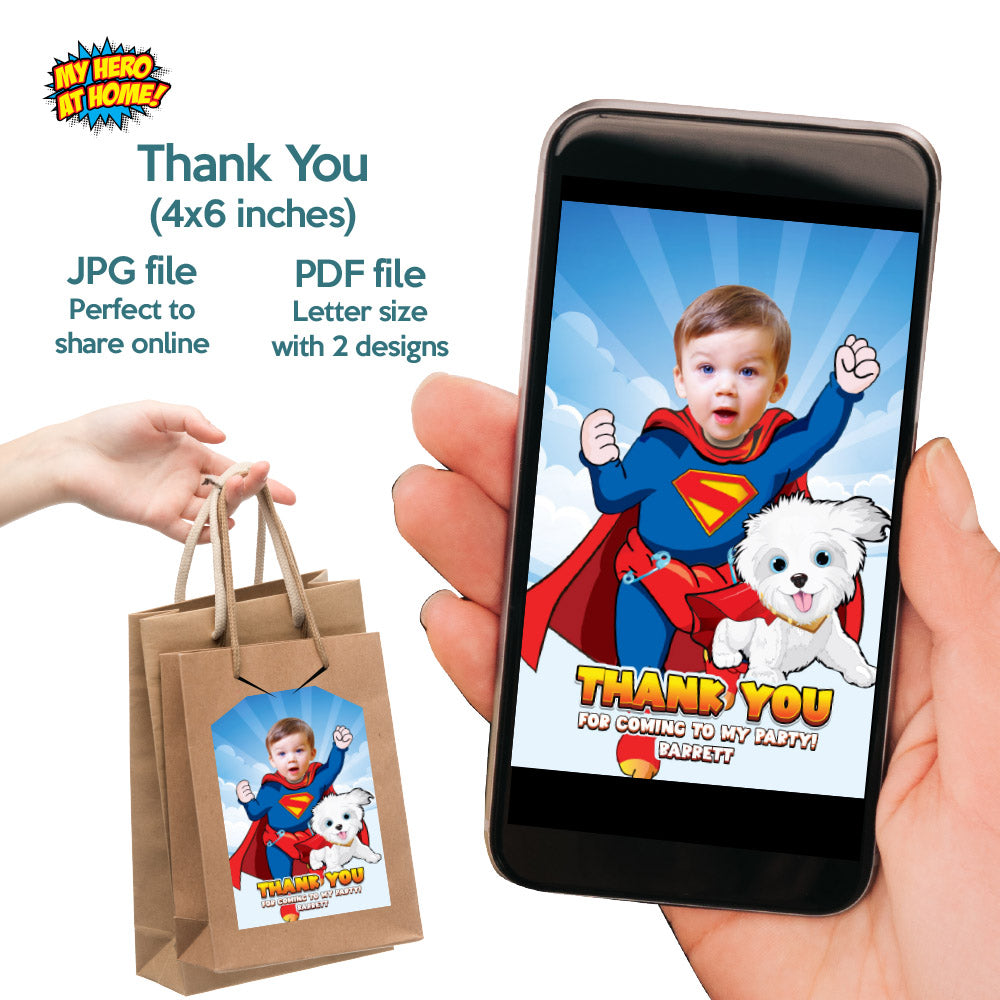 Bundle Baby Superman and Krypto 1st Birthday with your baby as the star, Invitation and Thank you, Cake Topper and Welcome Sign. 2351B2