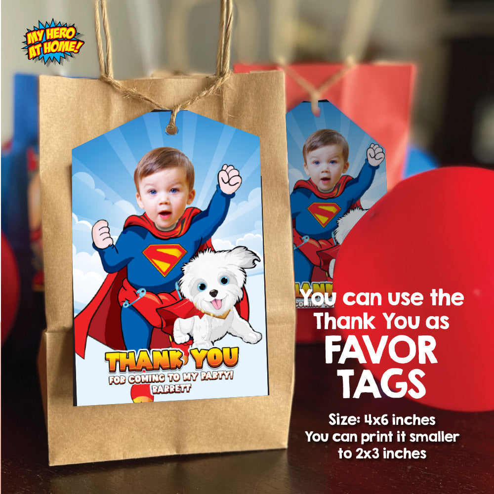 Bundle Baby Superman and Krypto 1st Birthday with your baby as the star, Invitation and Thank you, Cake Topper and Welcome Sign. 2351B2