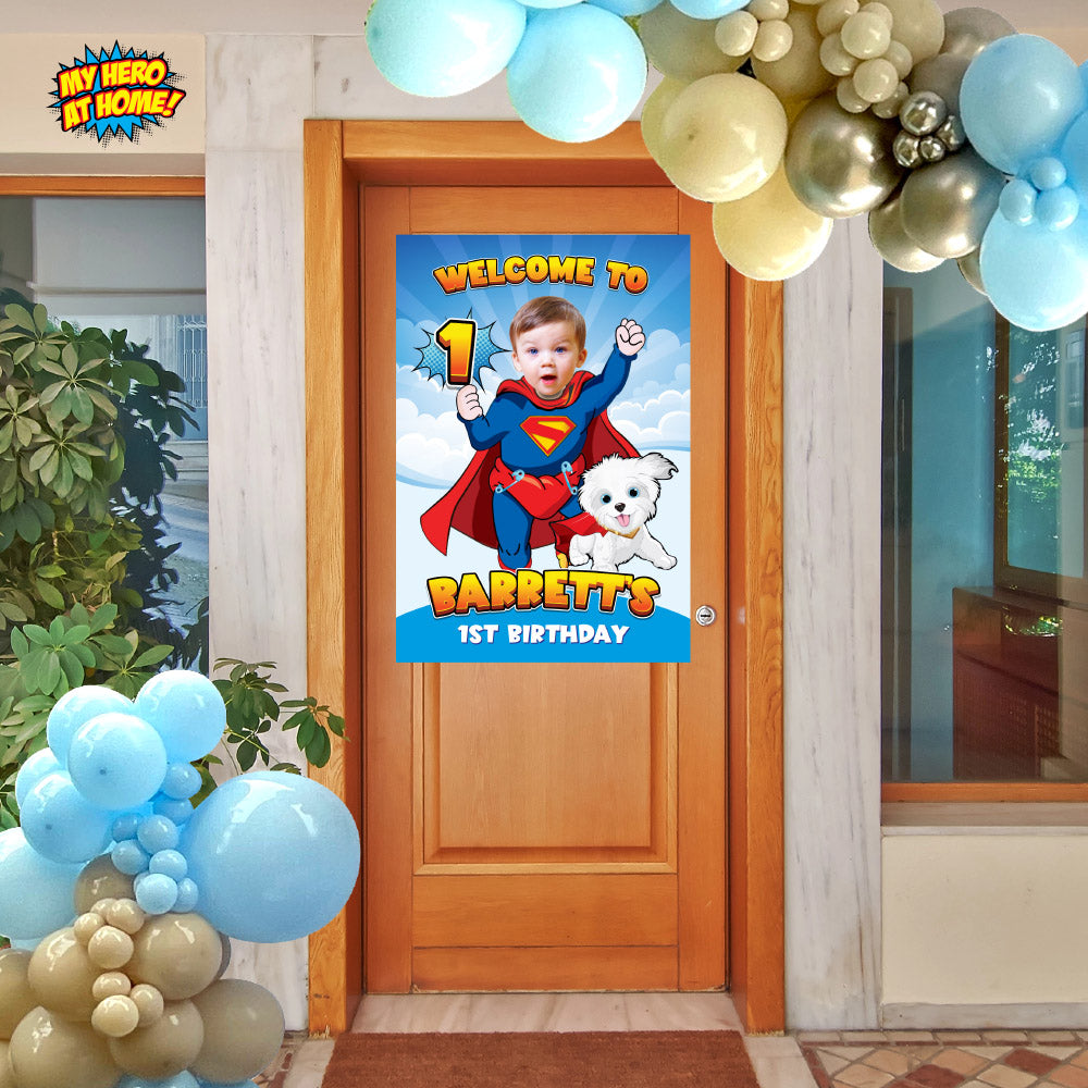 Bundle Baby Superman and Krypto 1st Birthday with your baby as the star, Invitation and Thank you, Cake Topper and Welcome Sign. 2351B2
