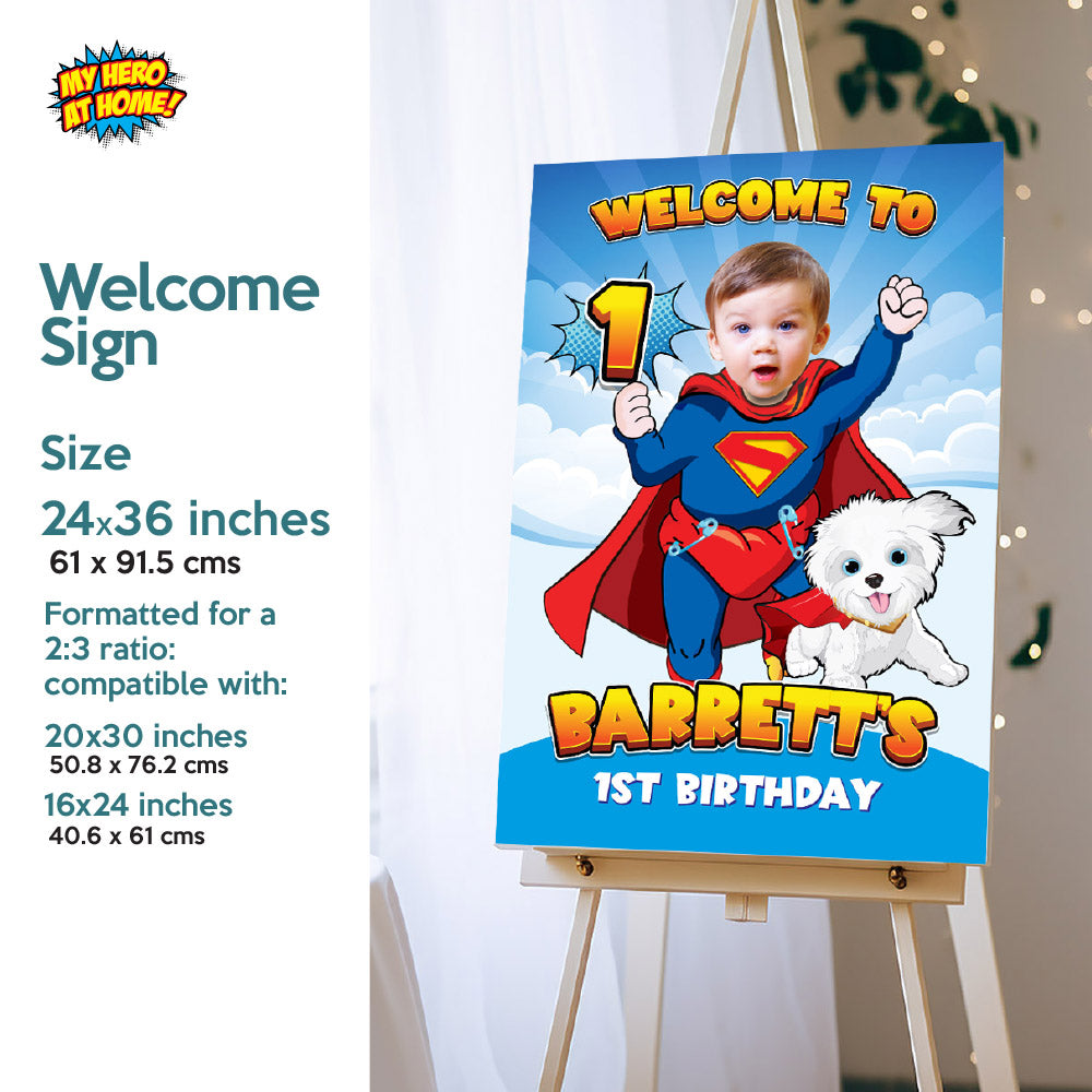 Bundle Baby Superman and Krypto Party decoration with your baby as the star, Custom banner Backdrop, Cake Topper and Welcome Sign. 2351B4