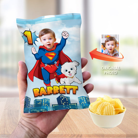 Baby Superman and Krypto chip bags party favors, Super baby and Krypto Chip Bag Wrapper. 2351CB