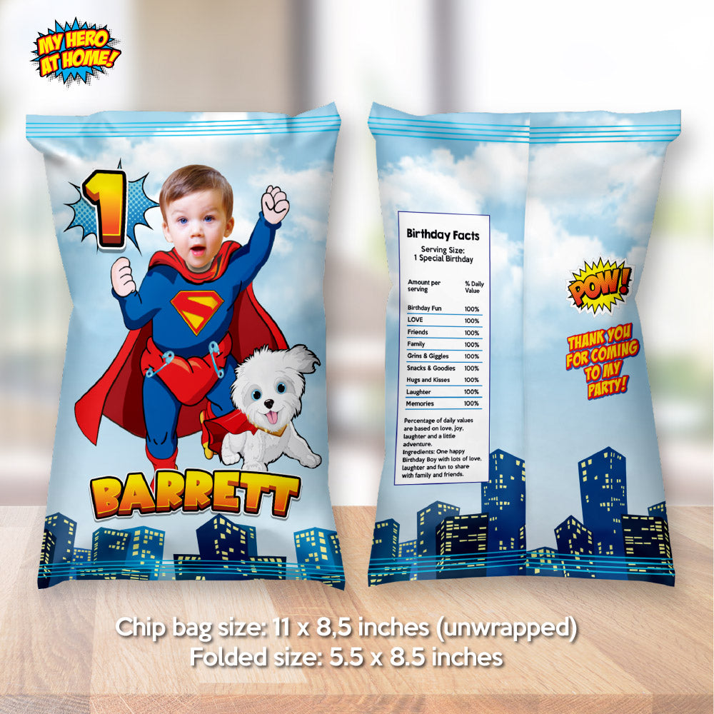 Baby Superman and Krypto chip bags party favors, Super baby and Krypto Chip Bag Wrapper. 2351CB