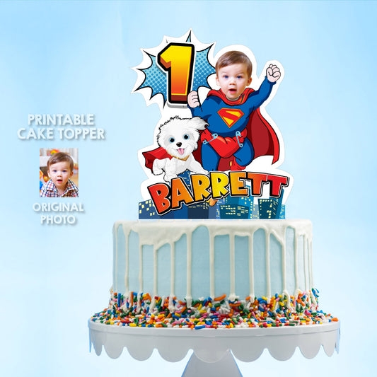 Superman and Puppy Krypto 1st birthday printable Cake topper, Superman 1st party smash cake. 2351CT2
