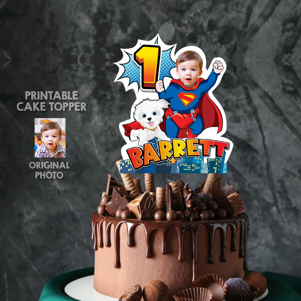 Superman and Puppy Krypto 1st birthday printable Cake topper, Superman 1st party smash cake. 2351CT2