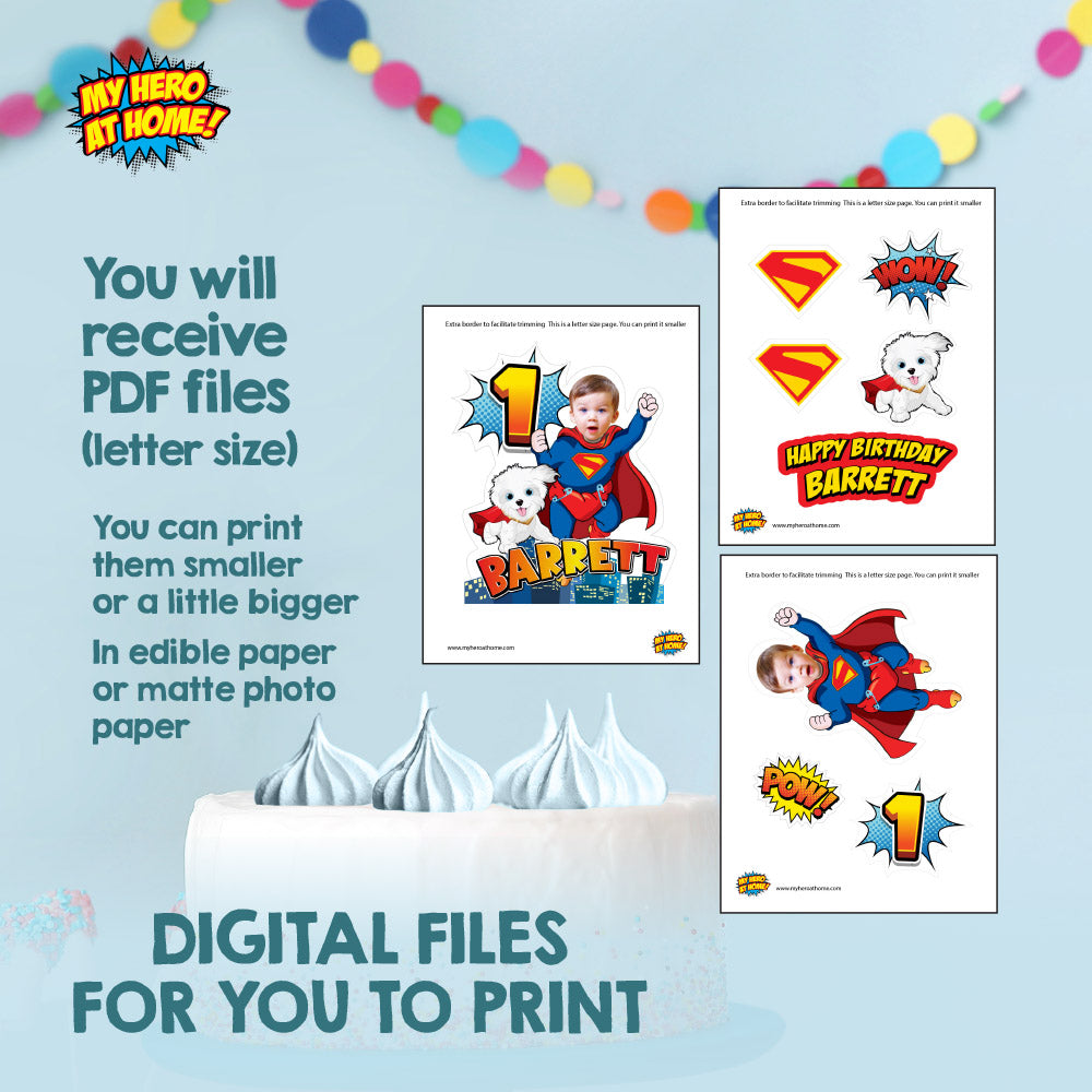 Superman and Puppy Krypto 1st birthday printable Cake topper, Superman 1st party smash cake. 2351CT2