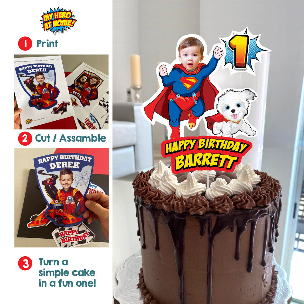 Superman and Puppy Krypto 1st birthday printable Cake topper, Superman 1st party smash cake. 2351CT2
