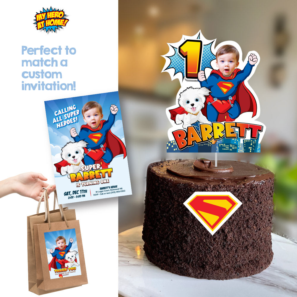 Superman and Puppy Krypto 1st birthday printable Cake topper, Superman 1st party smash cake. 2351CT2