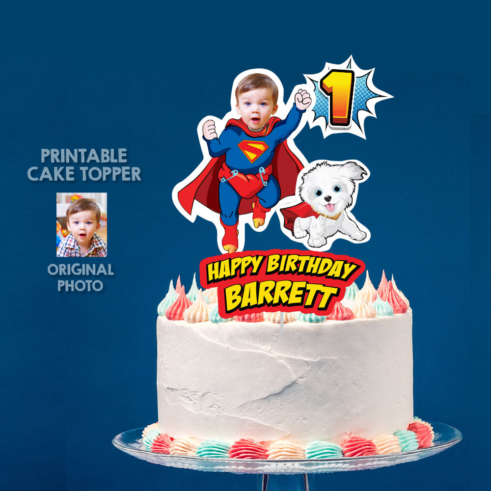 Baby Superman and Krypto Cake topper with your photo, Super baby smash cake decor. 2351CT