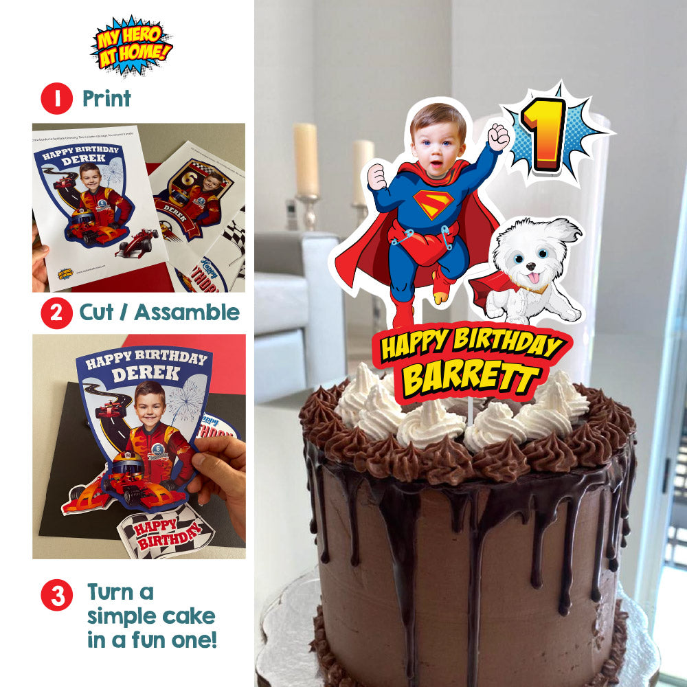 Baby Superman and Krypto Cake topper with your photo, Super baby smash cake decor. 2351CT