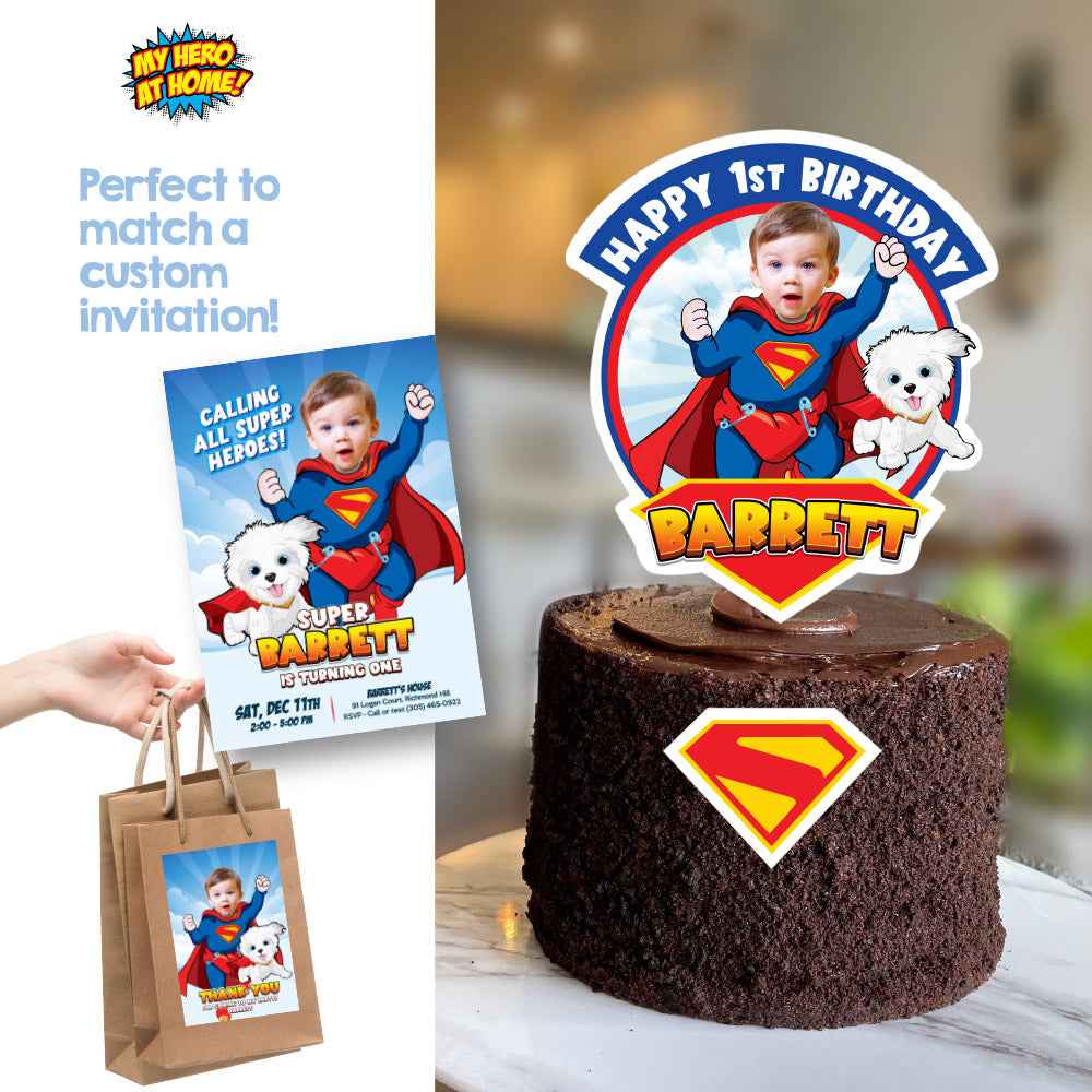 Baby Superman and Krypto Cake topper with your photo, Super baby smash cake decor. 2351CT