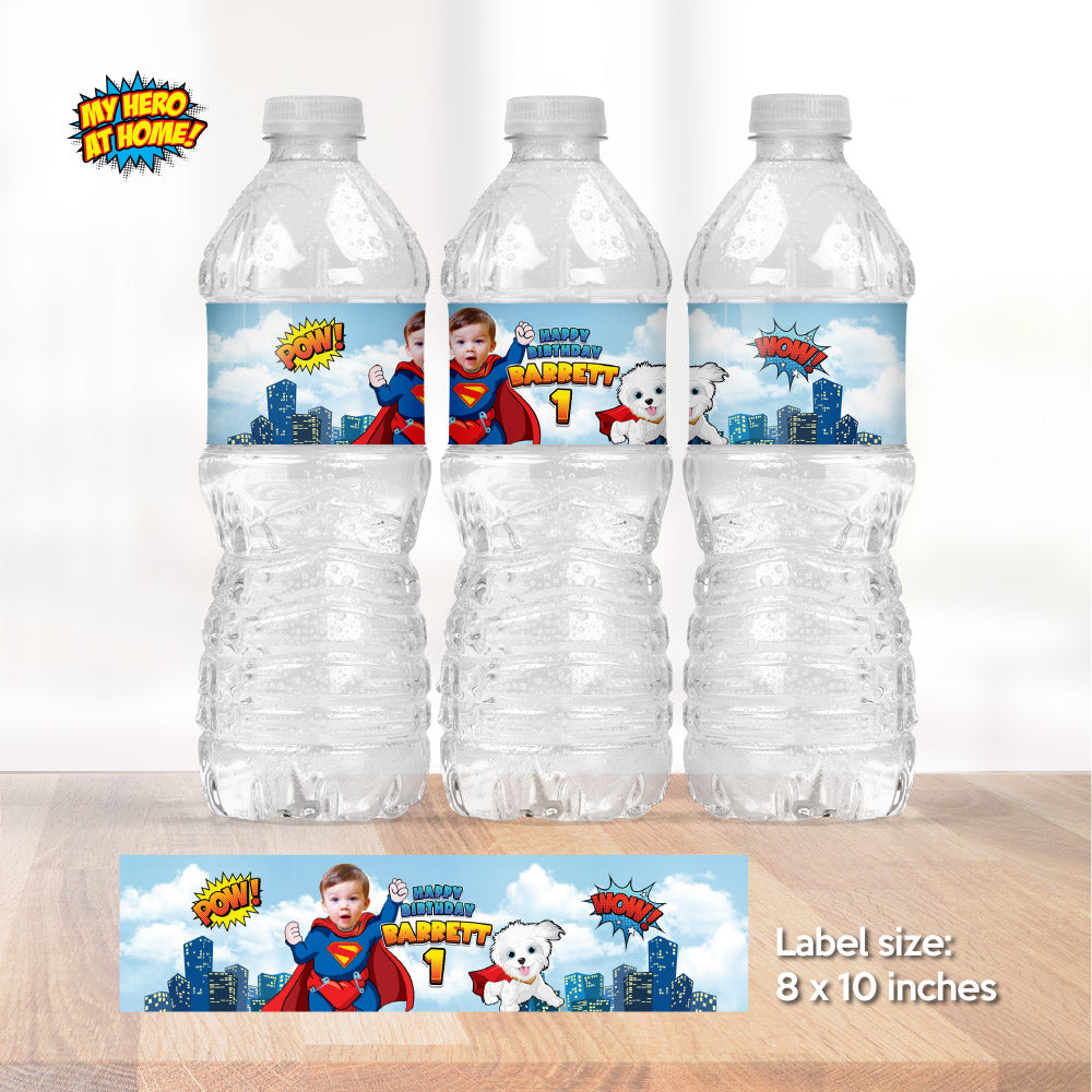 Baby Superman and Krypto water labels wrappers, Baby Superman and Krypto Capri sun labels. 2351WJ