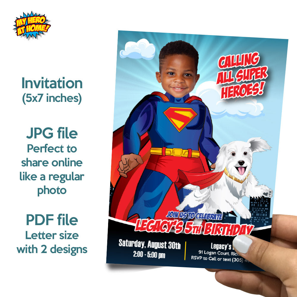 Bundle Superman and Krypto Birthday Matching items, Custom Invitation and Thank you, Cake Topper and Welcome Sign. 2352B2