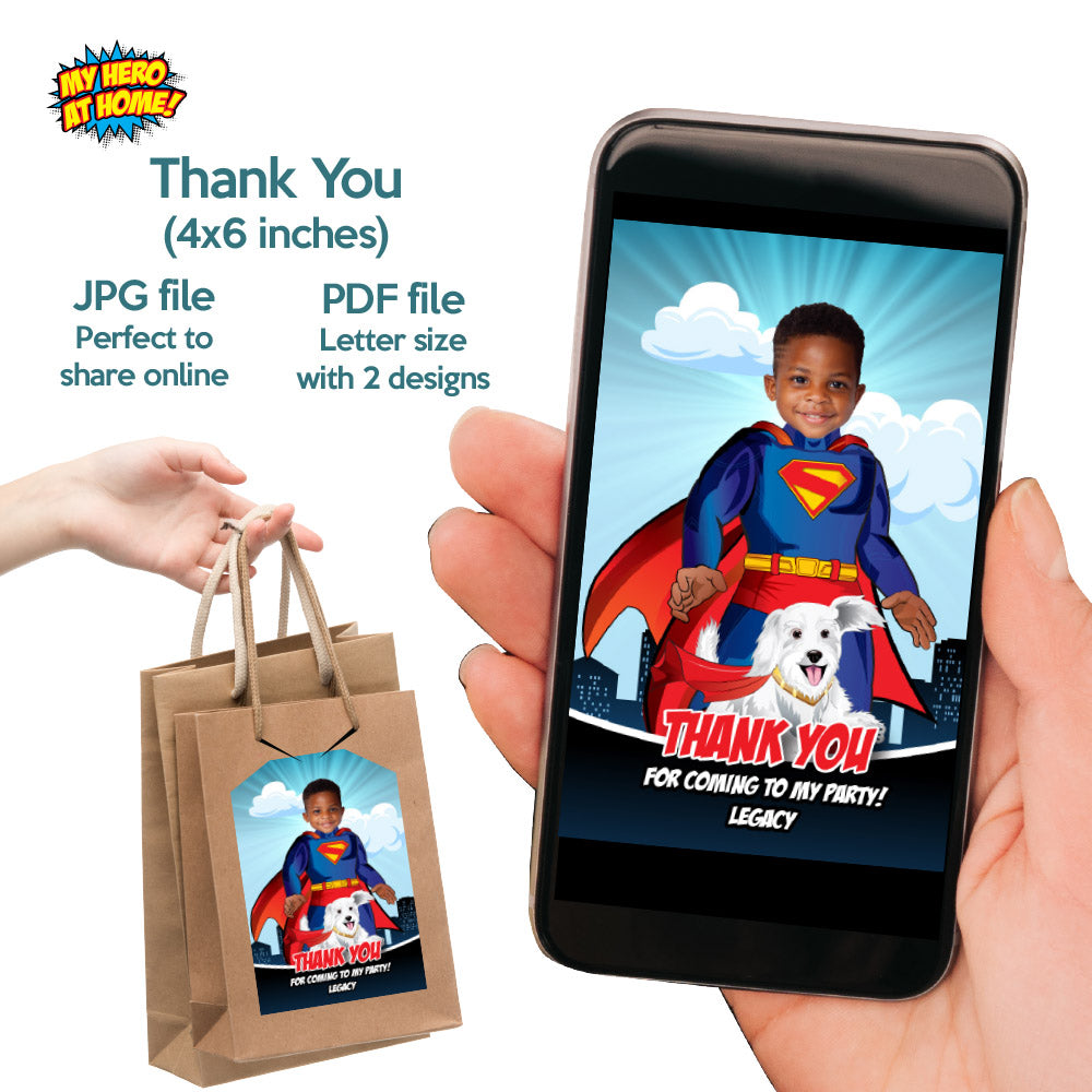 Bundle Superman and Krypto Birthday Matching items, Custom Invitation and Thank you, Cake Topper and Welcome Sign. 2352B2
