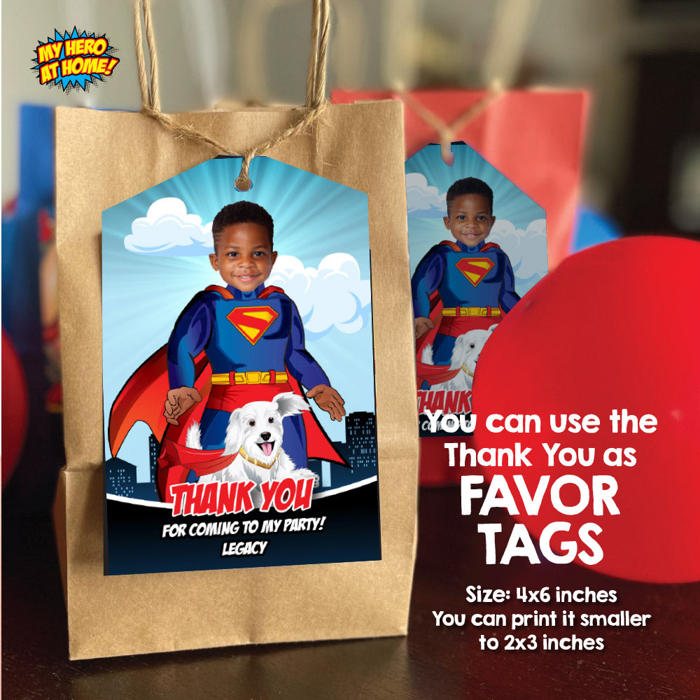 Bundle Superman and Krypto Birthday Matching items, Custom Invitation and Thank you, Cake Topper and Welcome Sign. 2352B2
