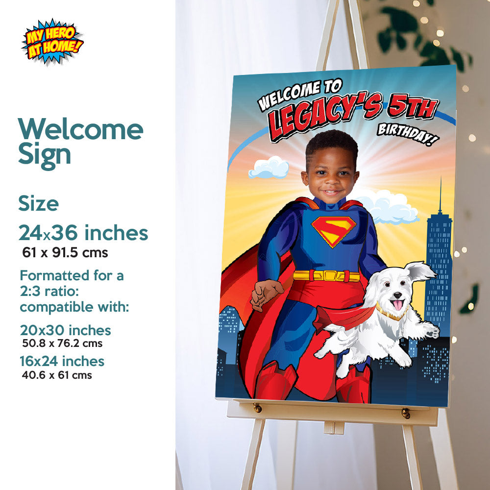 Bundle Superman and Krypto Birthday Matching items, Custom Invitation and Thank you, Cake Topper and Welcome Sign. 2352B2