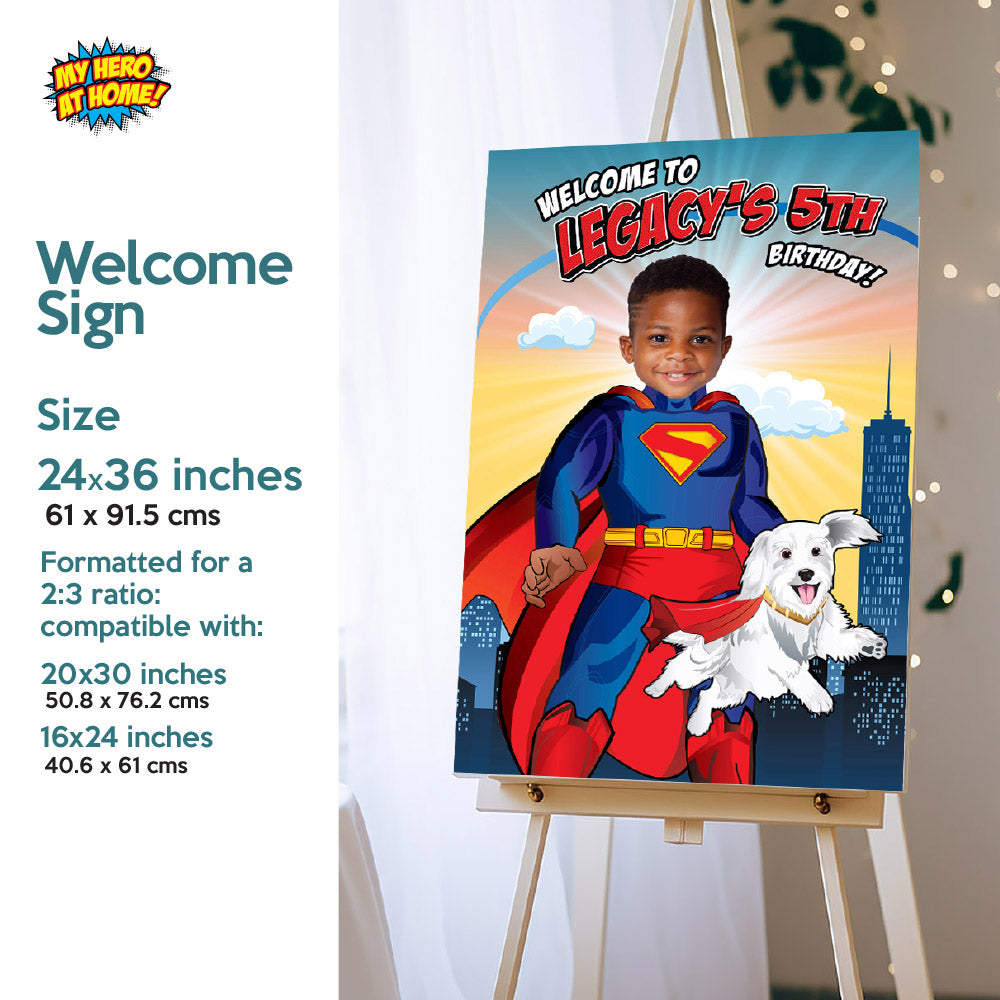Custom Superman and Krypto Party decoration, Superman and Krypto Banner Backdrop, Cake ideas with Krypto, Superman 2025 Welcome Sign. 2352B4