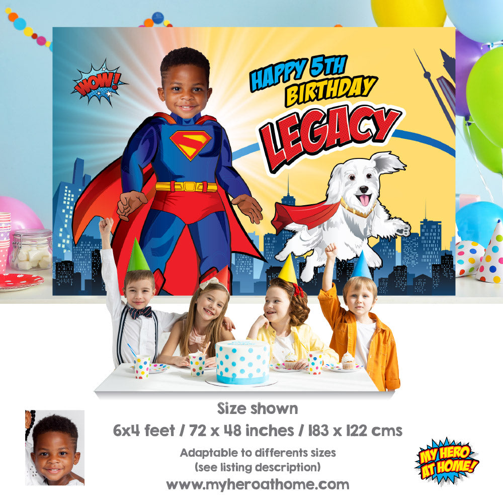 Superman and Krypto Banner with your photo, Superman and Krypto Backdrop, Superman and Krypto party decor. 2352BB