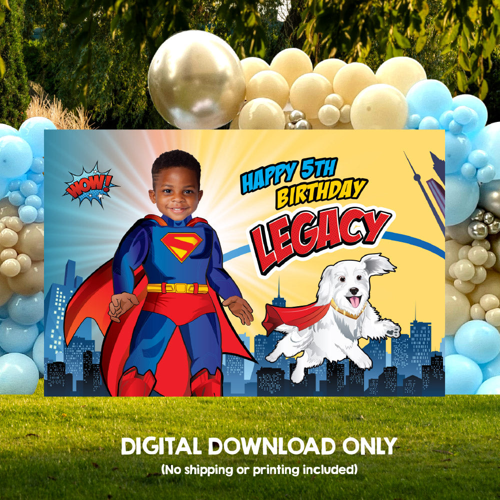Superman and Krypto Banner with your photo, Superman and Krypto Backdrop, Superman and Krypto party decor. 2352BB