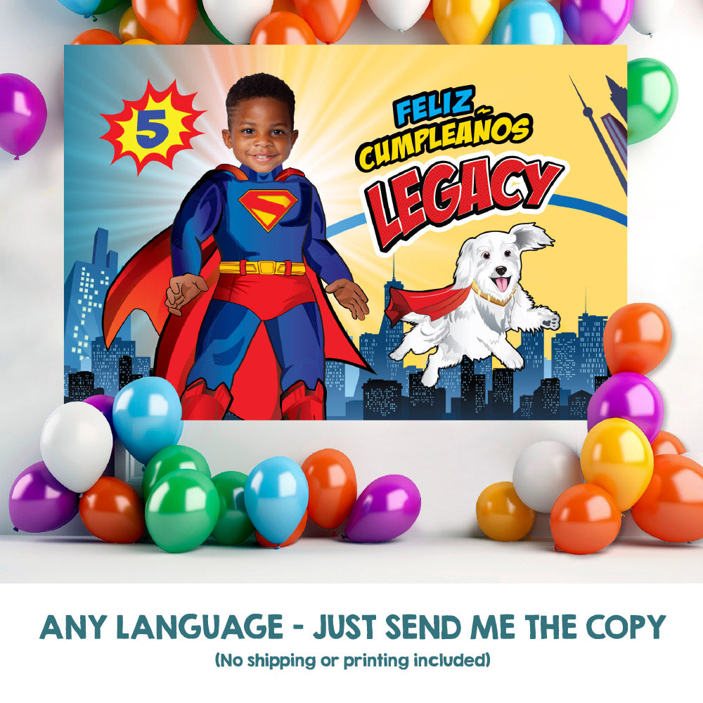 Superman and Krypto Banner with your photo, Superman and Krypto Backdrop, Superman and Krypto party decor. 2352BB