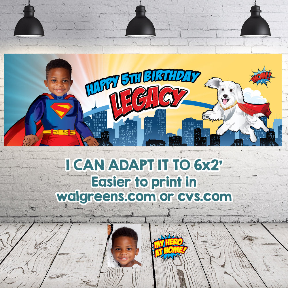 Superman and Krypto Banner with your photo, Superman and Krypto Backdrop, Superman and Krypto party decor. 2352BB