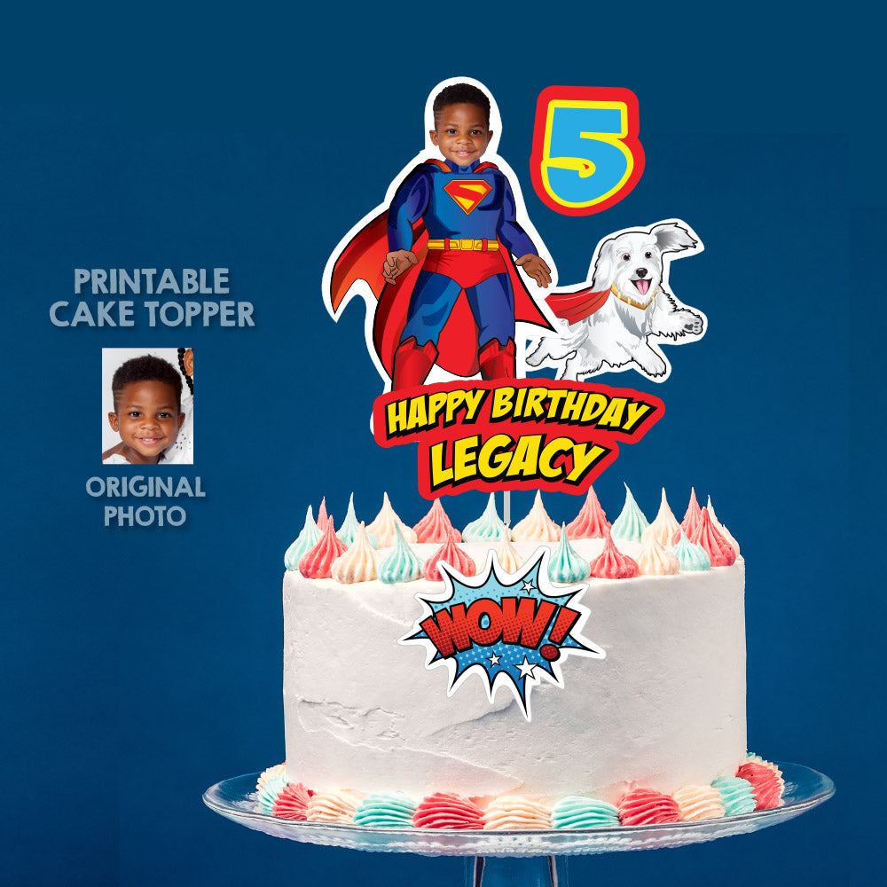 New Superman and Krypto Cake topper with your kid as Superman, Superman Krypto printable cake. 2352CT2