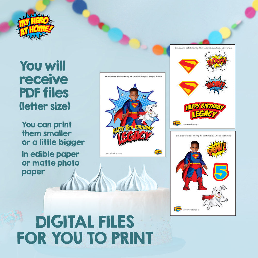 New Superman and Krypto Cake topper with your kid as Superman, Superman Krypto printable cake. 2352CT2
